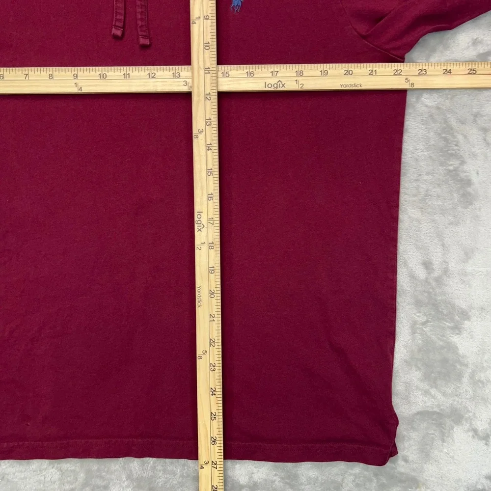 POLO RALPH LAUREN Jersey Hooded T-Shirt Mens Large Burgundy Long Sleeve Pony Tee